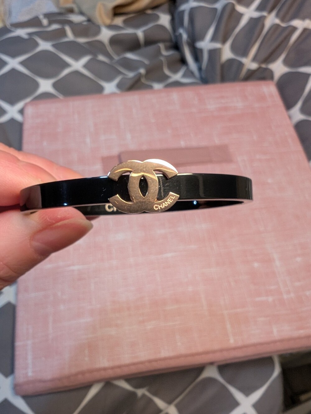 Black Bangle Bracelet with Gold CC Initials
